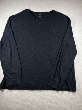 Polo Ralph Lauren T Shirt Mens Sz XL Gray V Neck Long Sleeve 100% Cotton